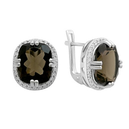 Серебряные серьги с раухтопазом (дымчатым кварцем) 10.34ct, фианитами