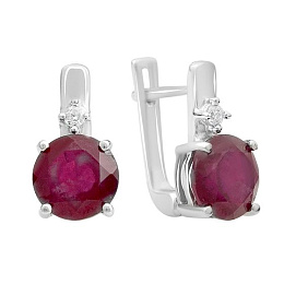 Серебряные серьги с рубином 5.723ct, фианитами