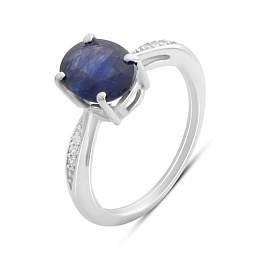 Silver ring with sapphire, fianites