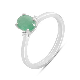 Silver ring with emerald, fianites