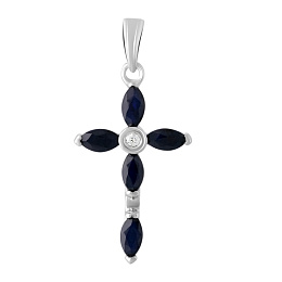 Silver cross with a 1.51-carat sapphire