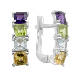 Срібні сережки з аметистом 3.007ct, цитрином, хризолітом