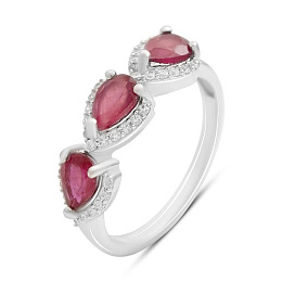 Silver ring with ruby and cubic zirconia