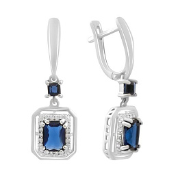 Серебряные серьги с сапфиром nano 2.947ct, фианитами