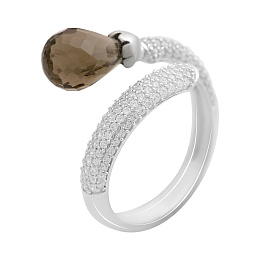 Серебряное кольцо с раухтопазом (дымчатым кварцем) 4.499ct, фианитами