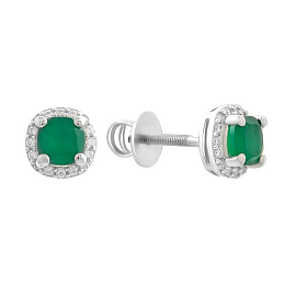 Silver earrings with agate 1.452ct, cubic zirconia