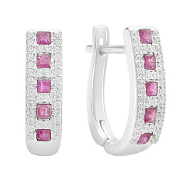 Silver earrings with a 1.455ct ruby and cubic zirconia