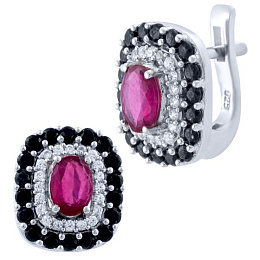 Срібні сережки з рубіном 4,575 карата та сапфіром