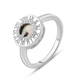 Серебряное кольцо с перламутром, фианитами