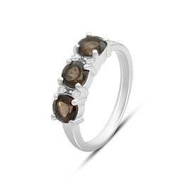 Серебряное кольцо с раухтопазом (дымчатым кварцем) 1.47ct, фианитами