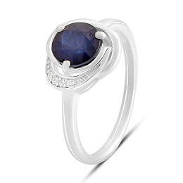Silver ring with a sapphire and cubic zirconia