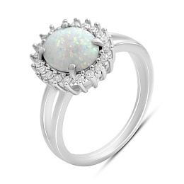 Silver ring with a 1.265-carat opal and cubic zirconia