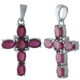 Silver cross with a 4.079-carat ruby
