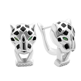 Срібні сережки з фіанітами, емаллю