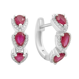 Срібні сережки з рубіном 4.193ct, фіанітами