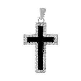 A silver cross with a jewel