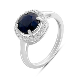 Sterling silver ring with 2.895ct sapphire, pave diamonds