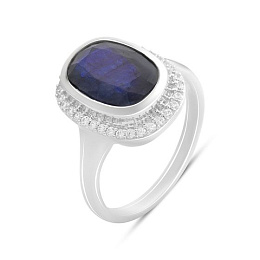 Sterling silver ring with 5.835ct sapphire, phianites