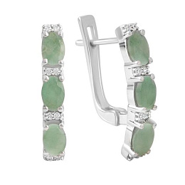 Серебряные серьги с изумрудом 3.136ct, фианитами