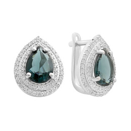 Серебряные серьги с топазом Лондон Блю 4.568ct, фианитами