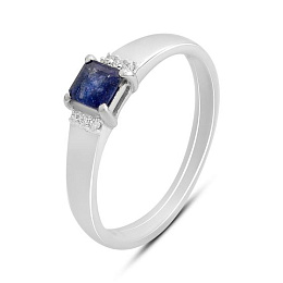 Серебряное кольцо с сапфиром 0.444ct, фианитами