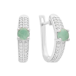 Серебряные серьги с изумрудом 1.528ct, фианитами