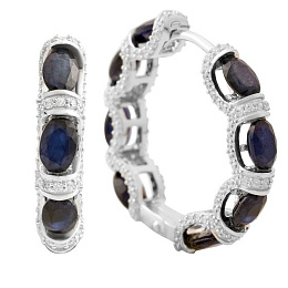 Silver earrings with sapphire 12.763ct, cubic zirconia
