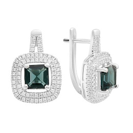 Серебряные серьги с топазом Лондон Блю 4.634ct, фианитами