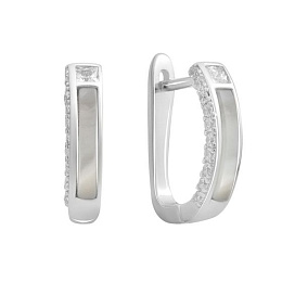 Silver earrings with phianites, mother of pearl