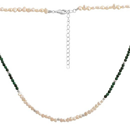 Серебряное колье с жемчугом барочным, зеленим жадеїдом