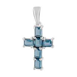 Серебряный крестик с топазом Лондон Блю 1.2ct