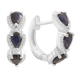 Silver earrings with sapphire 3.264ct, cubic zirconia