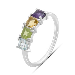 Серебряное кольцо с аметистом 1.508ct, цитрином, хризолітом, топазом