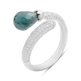 Silver ring with a 4.042-carat London Blue topaz and cubic zirconia