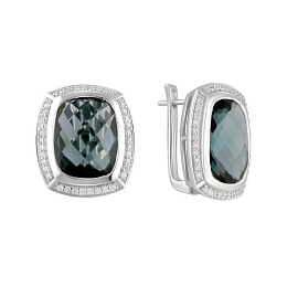 Срібні сережки з топазом Лондон Блю 16.375ct, фіанітами, топазом Лондон Блю 16.375ct