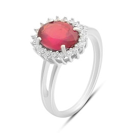 Silver ring with ruby, fianites