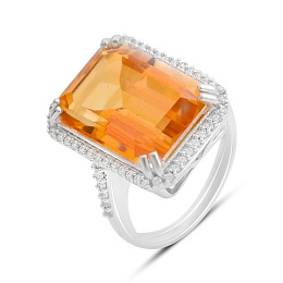 Sterling silver ring with 15.478ct gold quartz, phianites