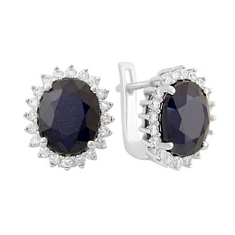 Silver earrings with a 7.199-carat sapphire and cubic zirconia