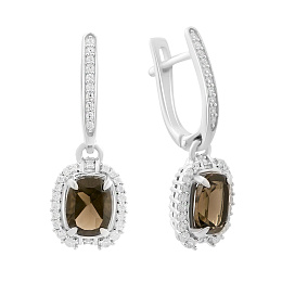 Срібні сережки з раухтопазом (димчастим кварцом) 3.432ct, фіанітами