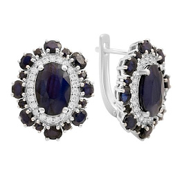 Silver earrings with sapphire 14.053ct, cubic zirconia