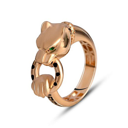 Золотое кольцо с фианитами 0.02ct, емаллю