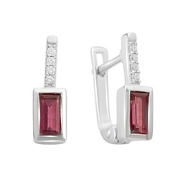 Срібні сережки з рубіном 1,145 карата та фіанітами