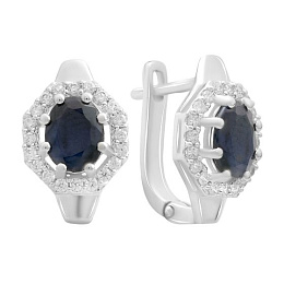 Срібні сережки з сапфіром 4.21ct, фіанітами