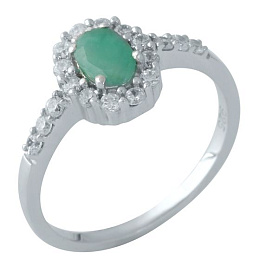 Silver ring with a 0.975-carat emerald and cubic zirconia