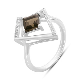 Silver ring with smoky quartz (smoky quartz) 1.347ct, cubic zirconia