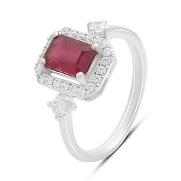 Срібні сережки з рубіном 3.754ct, фіанітами