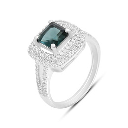 Silver ring with London Blue topaz 2.513ct, cubic zirconia
