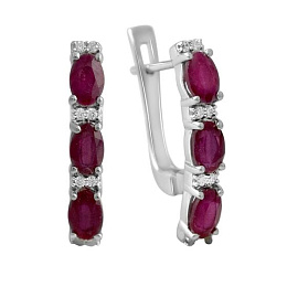 Срібні сережки з рубіном 3.967ct, фіанітами