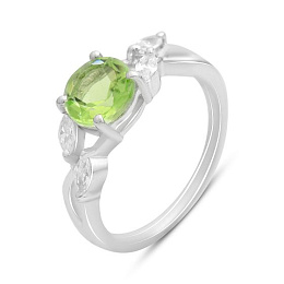 Серебряное кольцо с хризолітом 1.573ct, фианитами