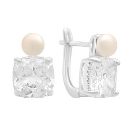 Silver earrings with pearls and cubic zirconia